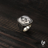 Sterling Silver Men's Ring - Symbolic Eagle & Wolf Motif