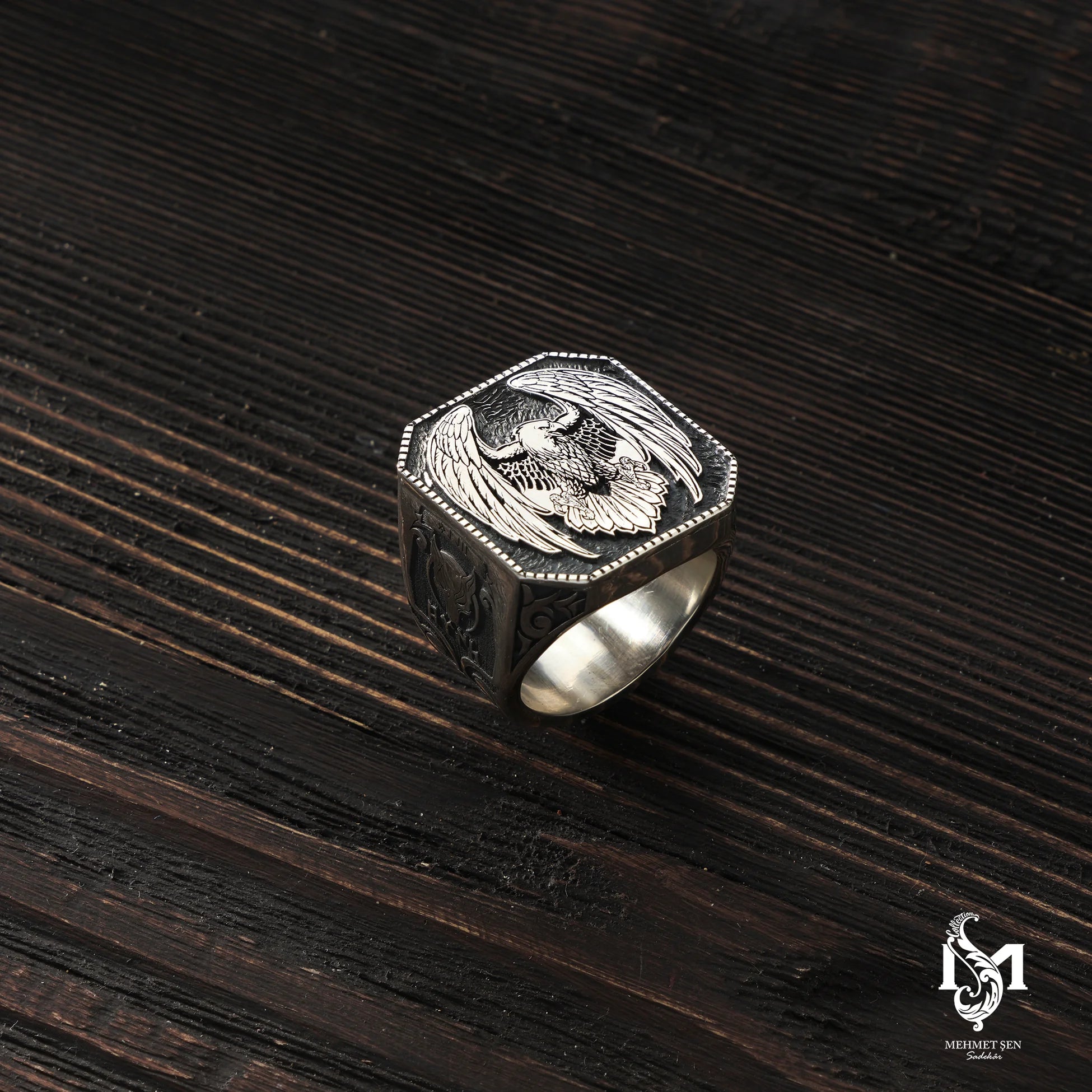 Sterling Silver Men's Ring - Symbolic Eagle & Wolf Motif