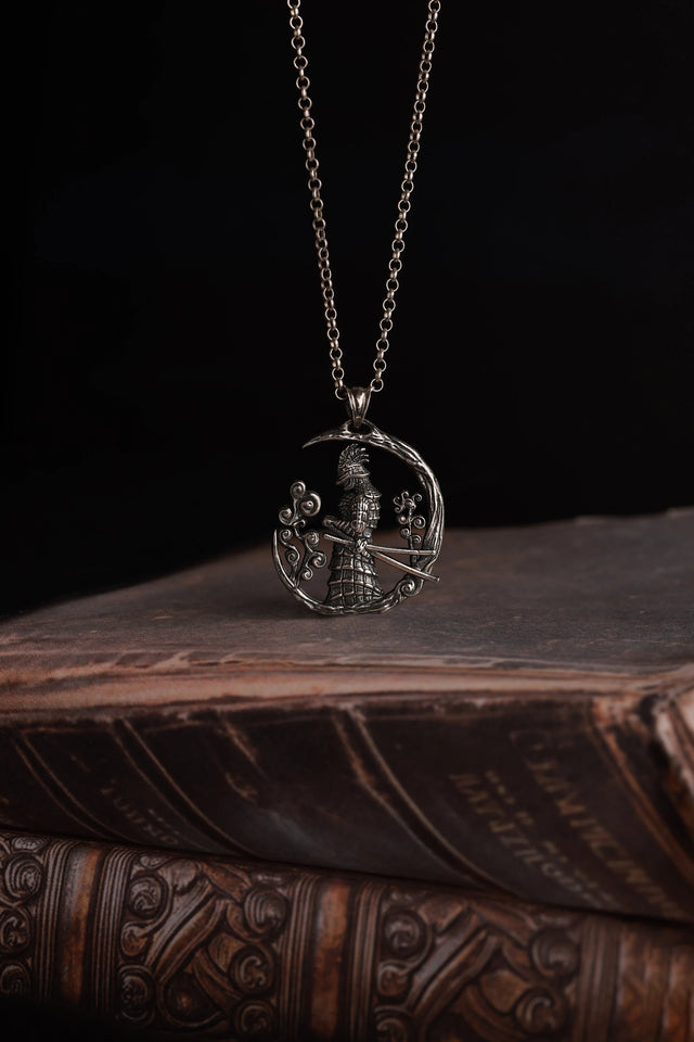 Exquisite Samurai Moon Pendant Necklace