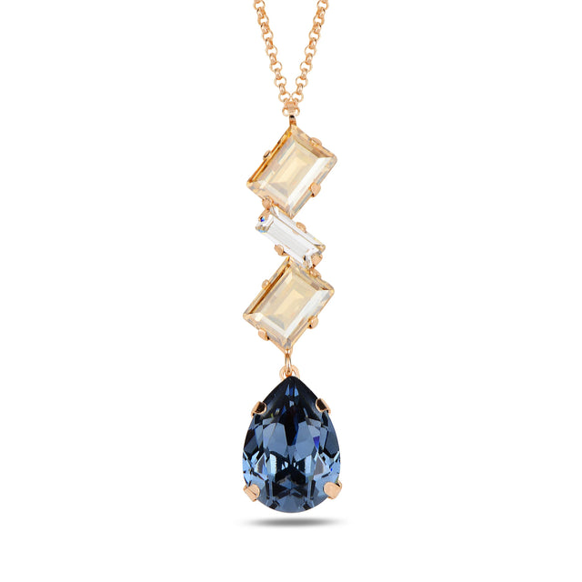 Rhodium Plated Sterling Silver Chandelier Necklace - Pear-Cut Swarovski