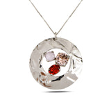 Sterling Silver Swarovski Crystal Necklace - Hammered Statement