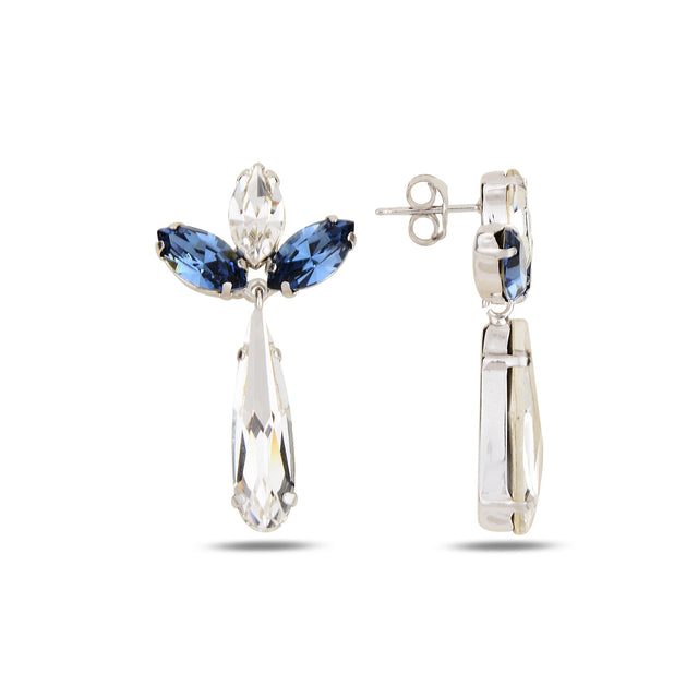 Rose Gold Plated Sterling Silver Dangle Earrings - Marquise Floral