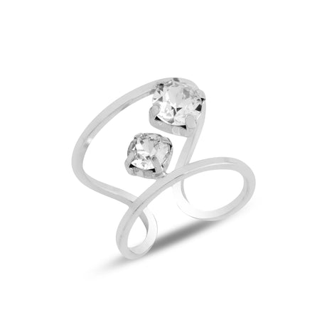 Sterling Silver Rose Gold Plated Swarovski Crystal Ring - Modern Bezel Solitaire