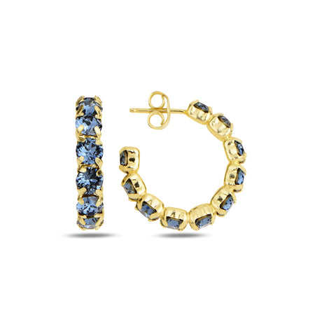 Sterling Silver Mini Hoop Earrings - Swarovski Crystal Eternity