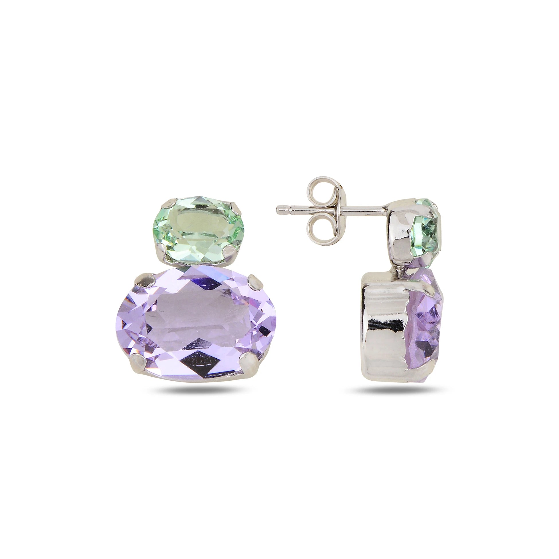 Náušnice ze stříbra 925 s krystaly Swarovski – pozlacené růžovým zlatem, dvojité