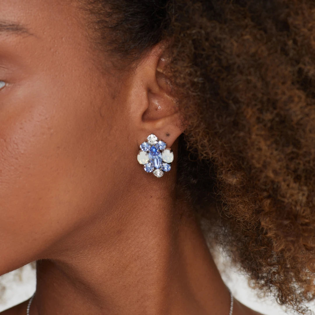 Sterling Silver Rose Gold Plated Aquamarine Crystal Earrings - Feminine Design