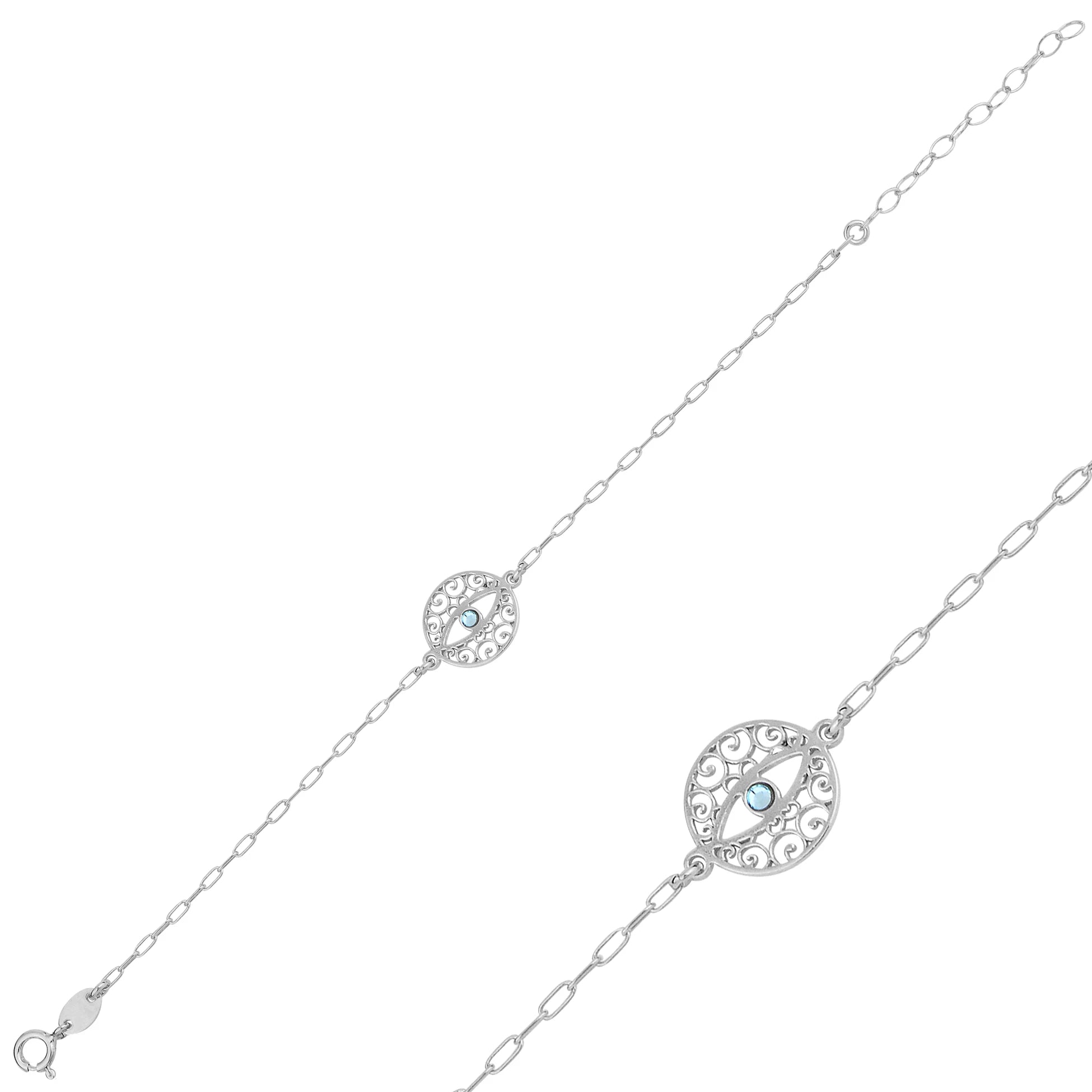 Sterling Silver Evil Eye Charm Bracelet - Elegant Protection