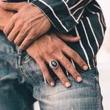 Sterling Silver Onyx Lion Ring - Majestic Statement Design