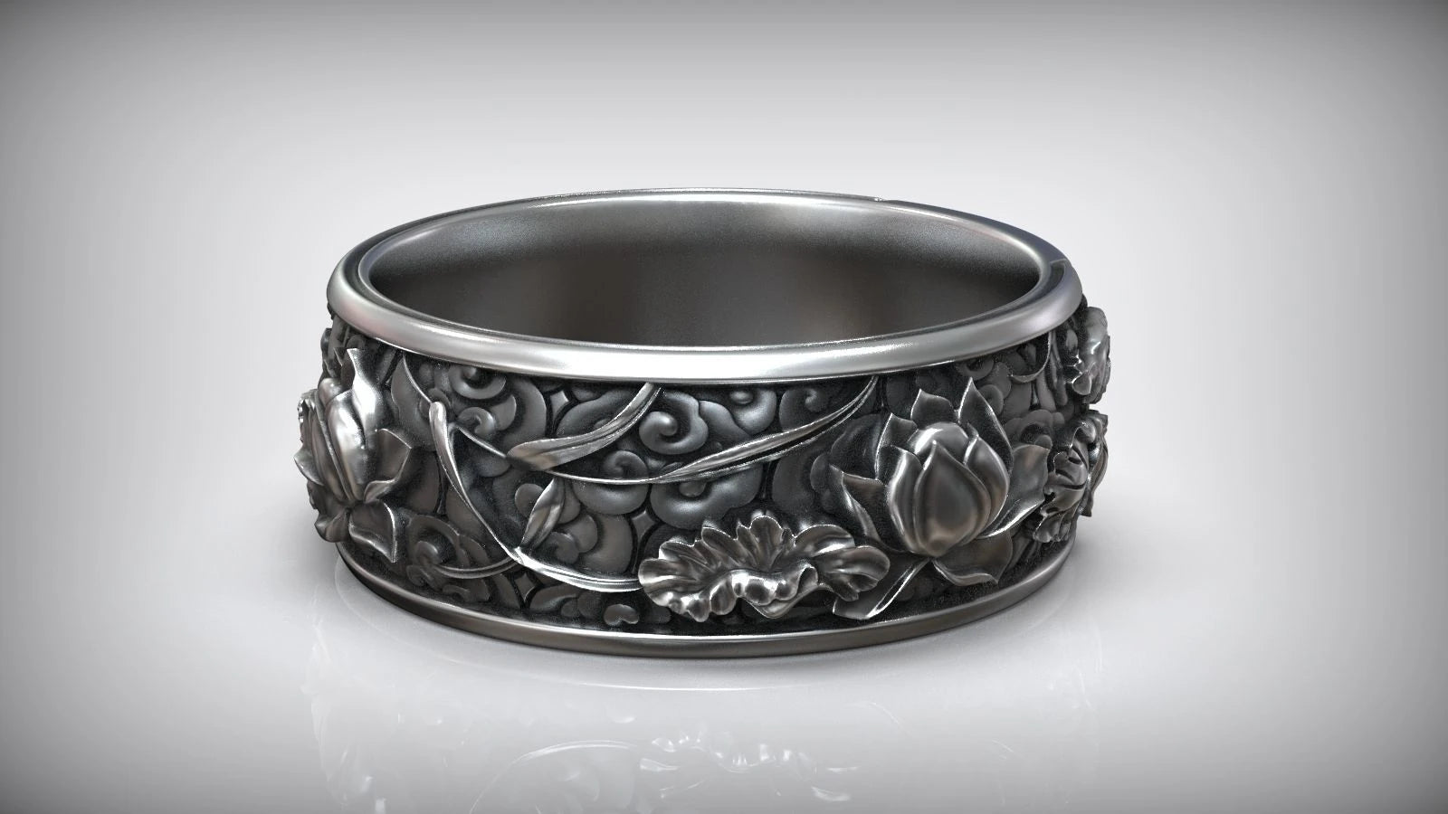 Artisan Japanese Lotus Kanji Ring