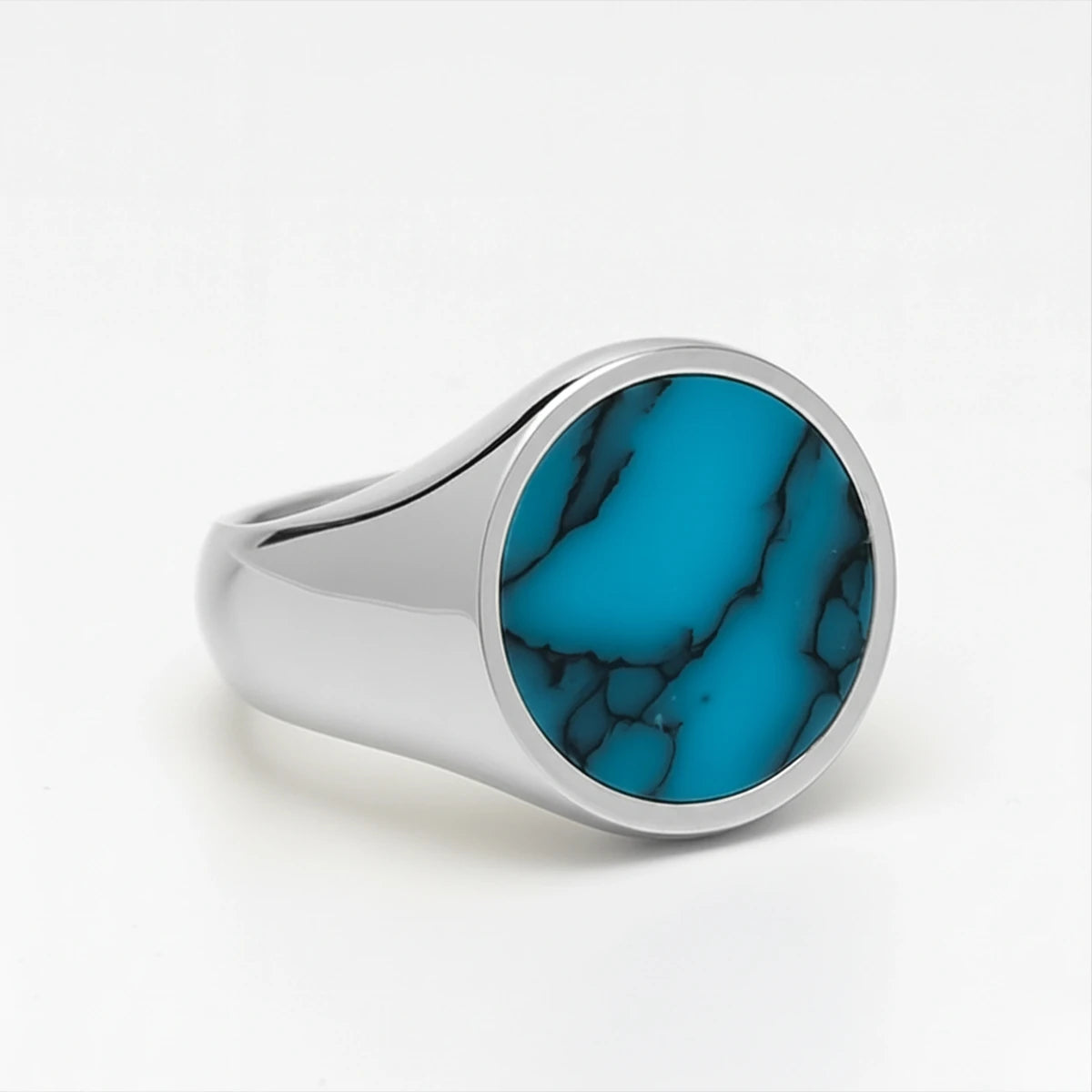 Sterling Silver Rhodium Plated Ring - Adorned with a Turquoise Gemstone
