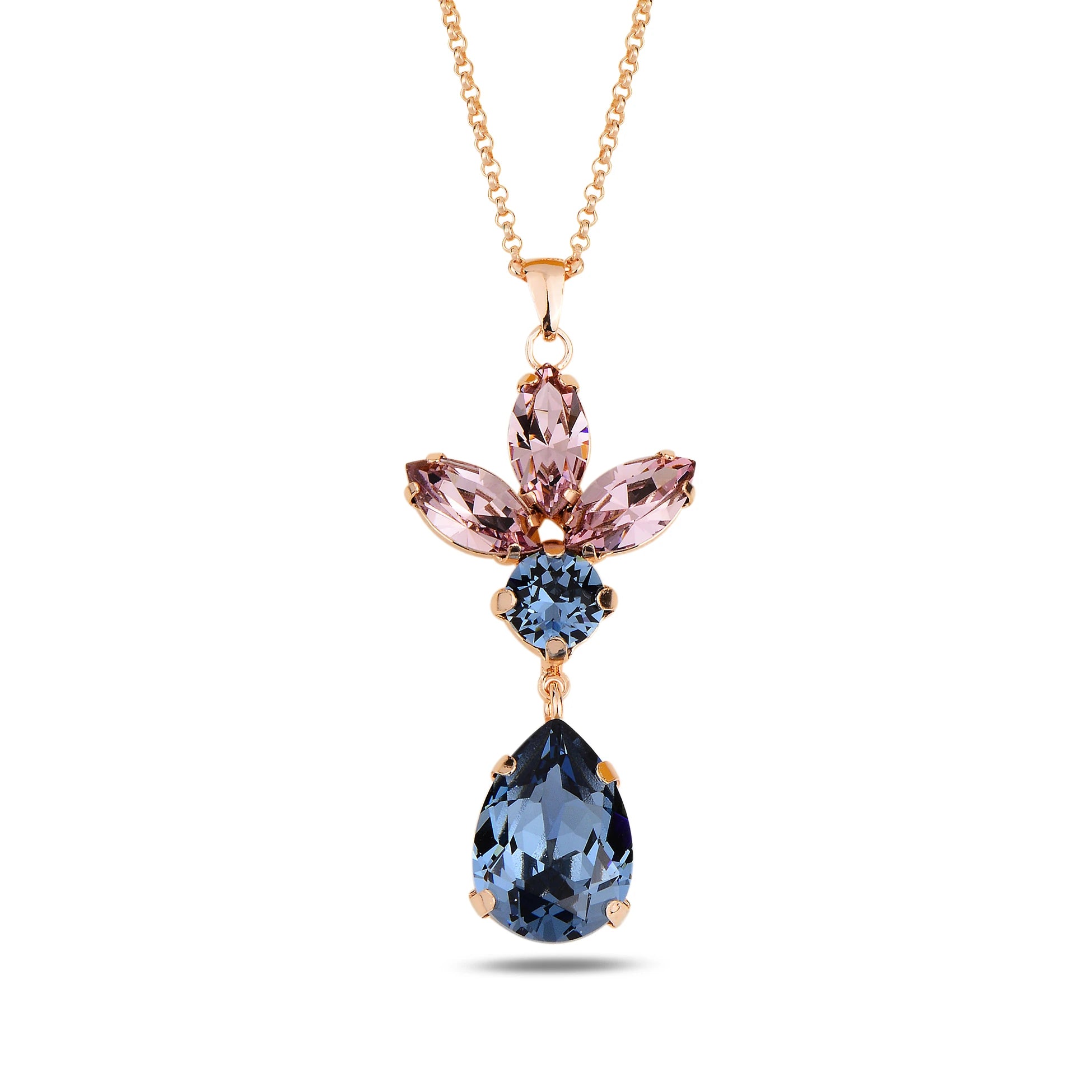 Collana Corona Flora placcata in oro rosa in argento sterling con cristalli marquise