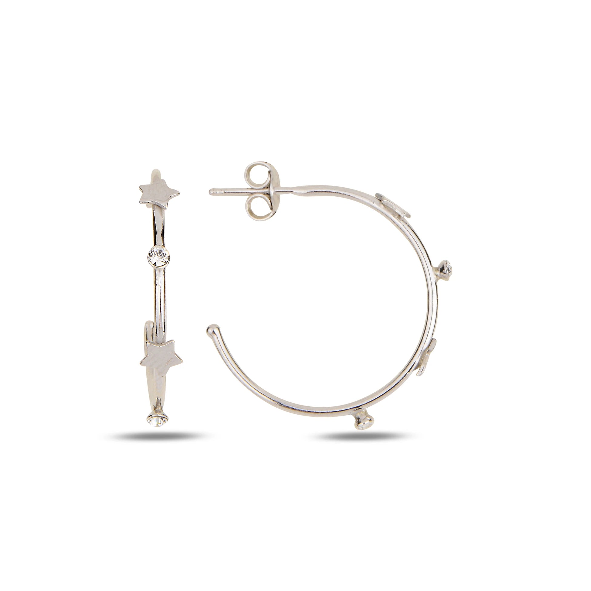Sterling Silver Star Hoop Earrings - Minimalist Swarovski Sparkle