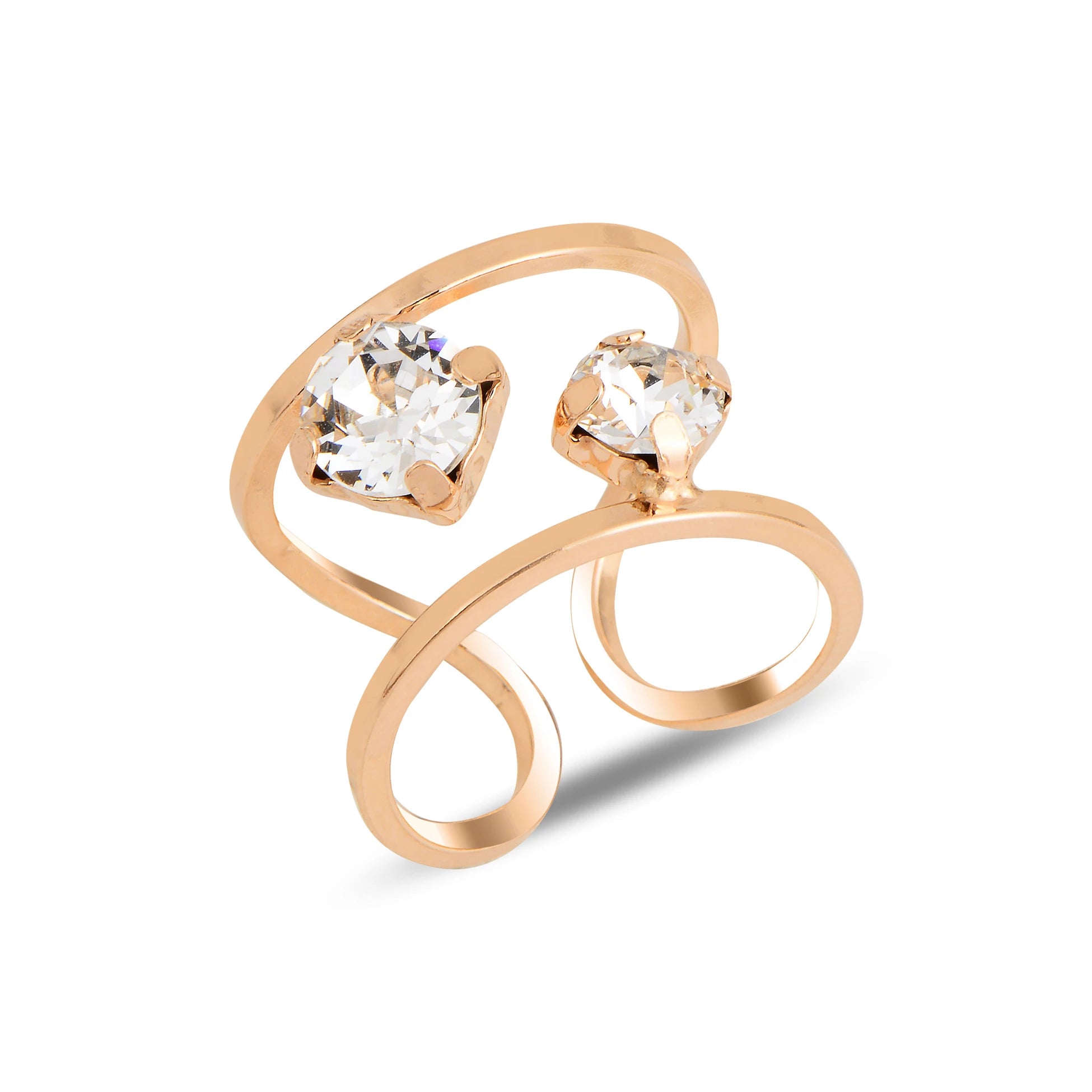 Sterling Silver Rose Gold Plated Swarovski Crystal Ring - Modern Bezel Solitaire