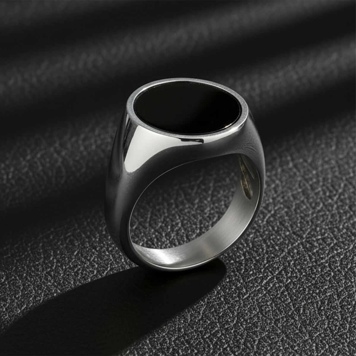 Sterling Silver Onyx Gemstone Ring - Rhodium Plated Elegance