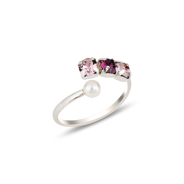 Rose Gold Plated Sterling Silver Open Ring - Three Crystal Design