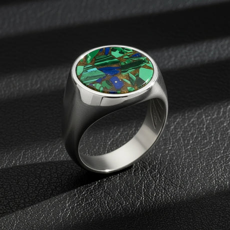 Rhodium Plated Sterling Silver Chrysocolla Ring - Unique Statement