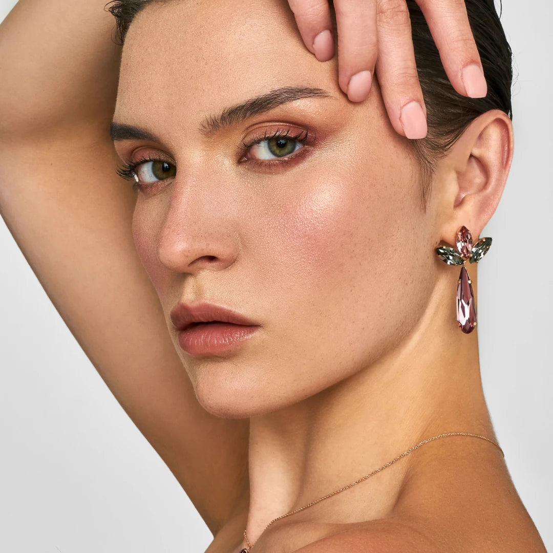 أقراط متدلية من الفضة الإسترلينية مطلية بالذهب الوردي - زهرة ماركيز