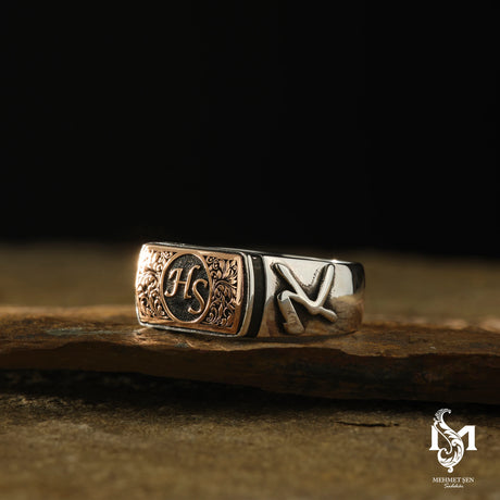 Elegant Personalized Men's Ring - Slim Band, Rose Accent Design