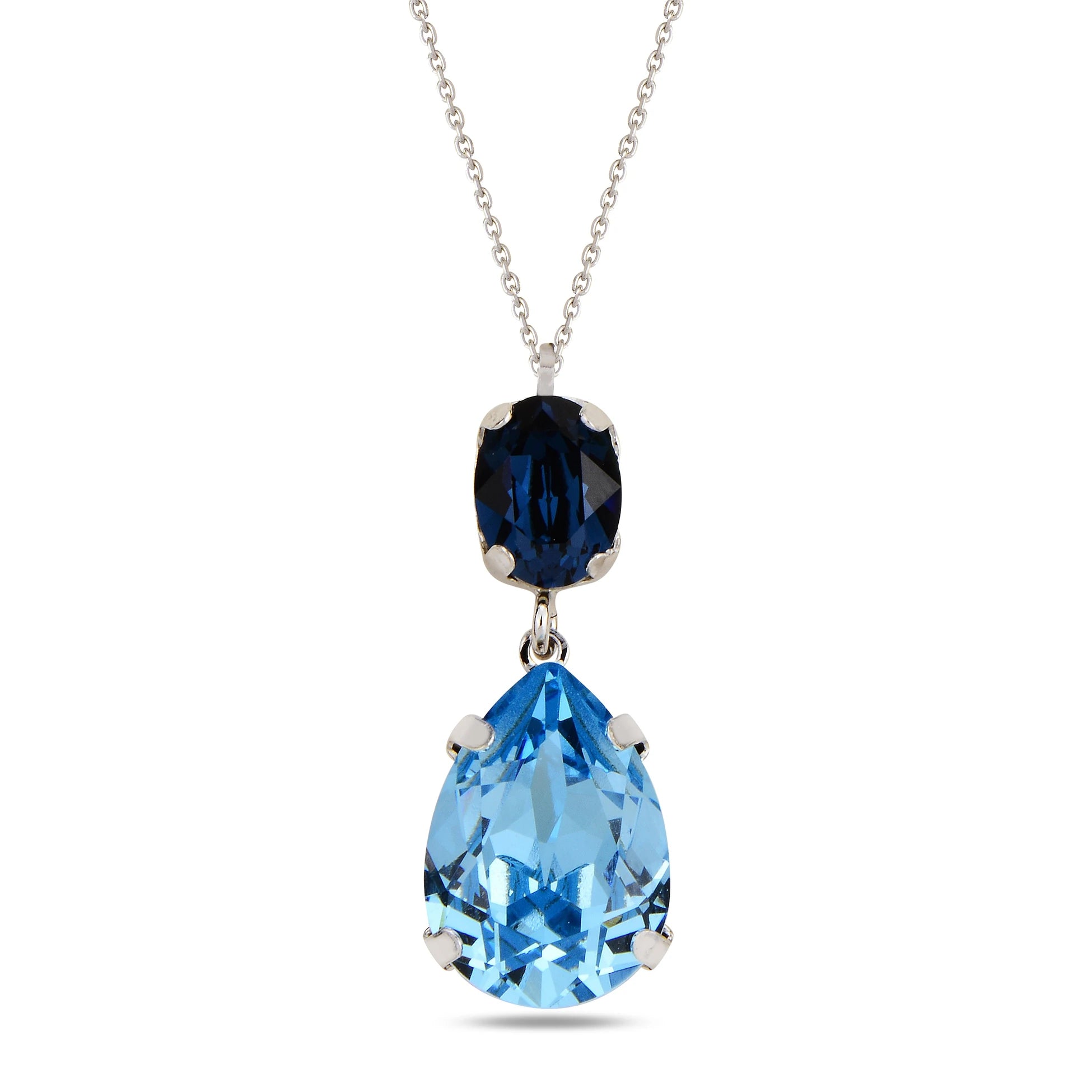 Náhrdelník z rhodiovaného stříbra s kapkovým výbrusem a krystalem Swarovski