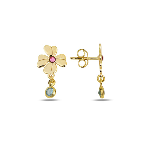 925 Sterling Silver Dangle Earrings - Minimalist Flower Swarovski Crystals