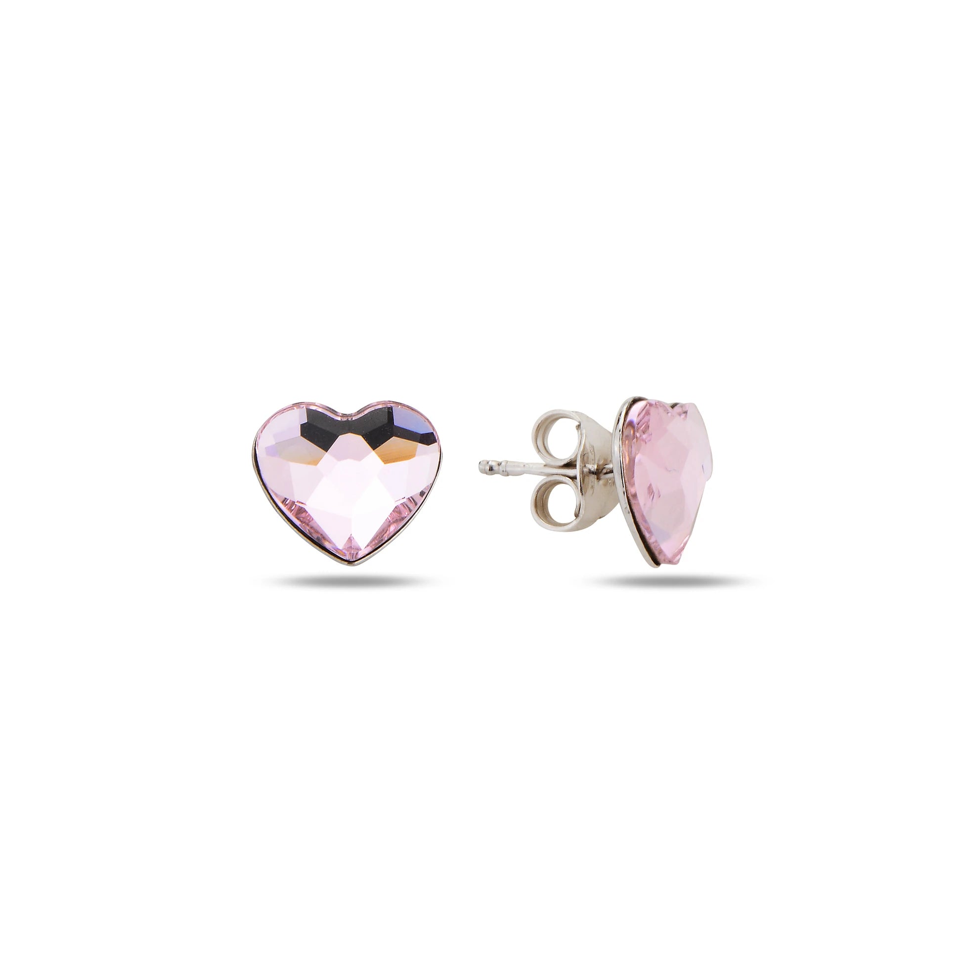Rhodium Plated Sterling Silver Heart Earrings - Bezel Set Swarovski Crystal