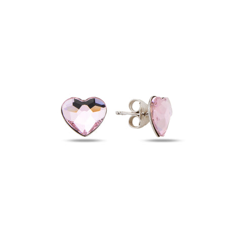 Rhodium Plated Sterling Silver Heart Earrings - Bezel Set Swarovski Crystal