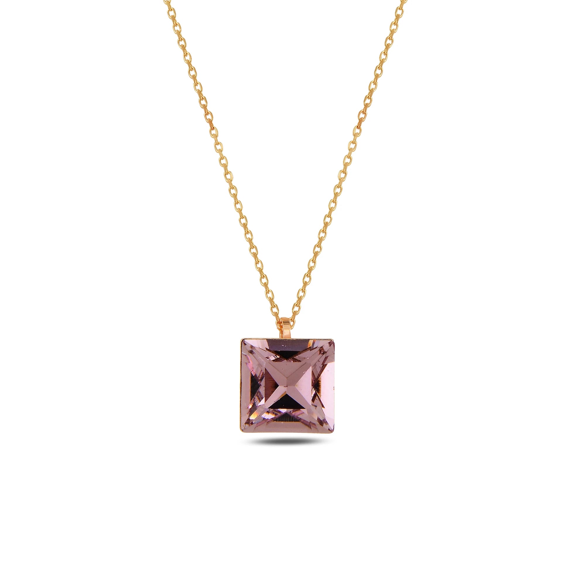 Multi-Cut Natural Stone Inspired Square Necklace - Romantic Design