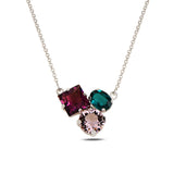 Collier cocktail féminin multi-pierres - teintes naturelles et tailles variées