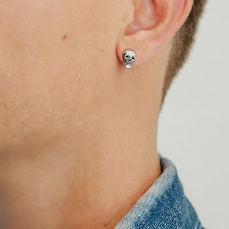 Sterling Silver Skull Stud Earrings - Bold Statement & Unique Design