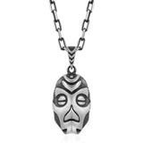Sterling Silver Lucky Charm Mask Pendant Necklace - Symbolic Design