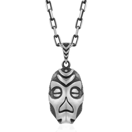 Sterling Silver Lucky Charm Mask Pendant Necklace - Symbolic Design