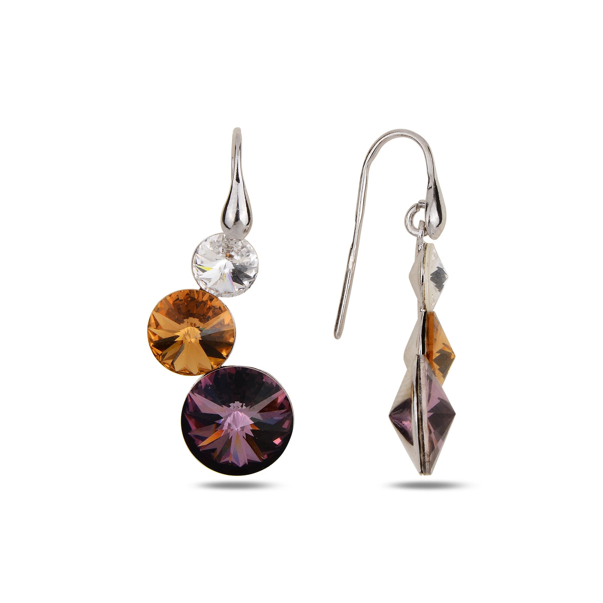 925 Sterling Silver Three Stone Earrings - Rhodium Plated Chic