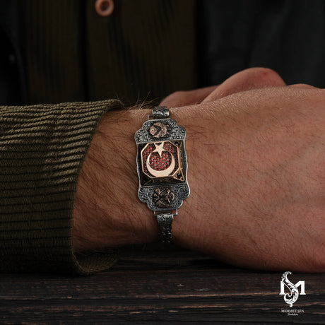 Sterling Silver Men's Bracelet - Crescent and Star Motif
