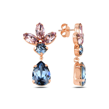 Rose Gold Plated Sterling Silver Marquise Swarovski Crystal Earrings