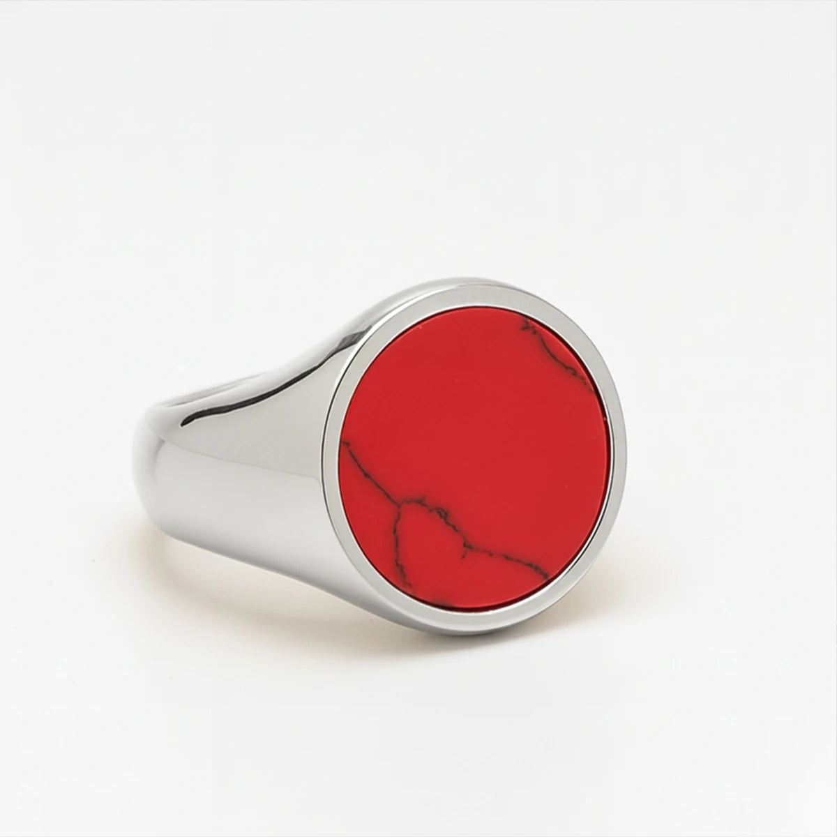 Sterling Silver Rhodium Plated Ring - Vibrant Coral Gemstone Statement