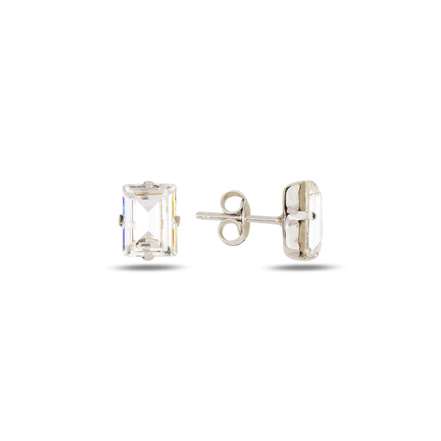 Elegant Baguette Earrings - Minimalist Design with Luminous Sparkle
