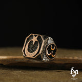 Sterling Silver Men's Ring - Personalized Crescent & Star Motif