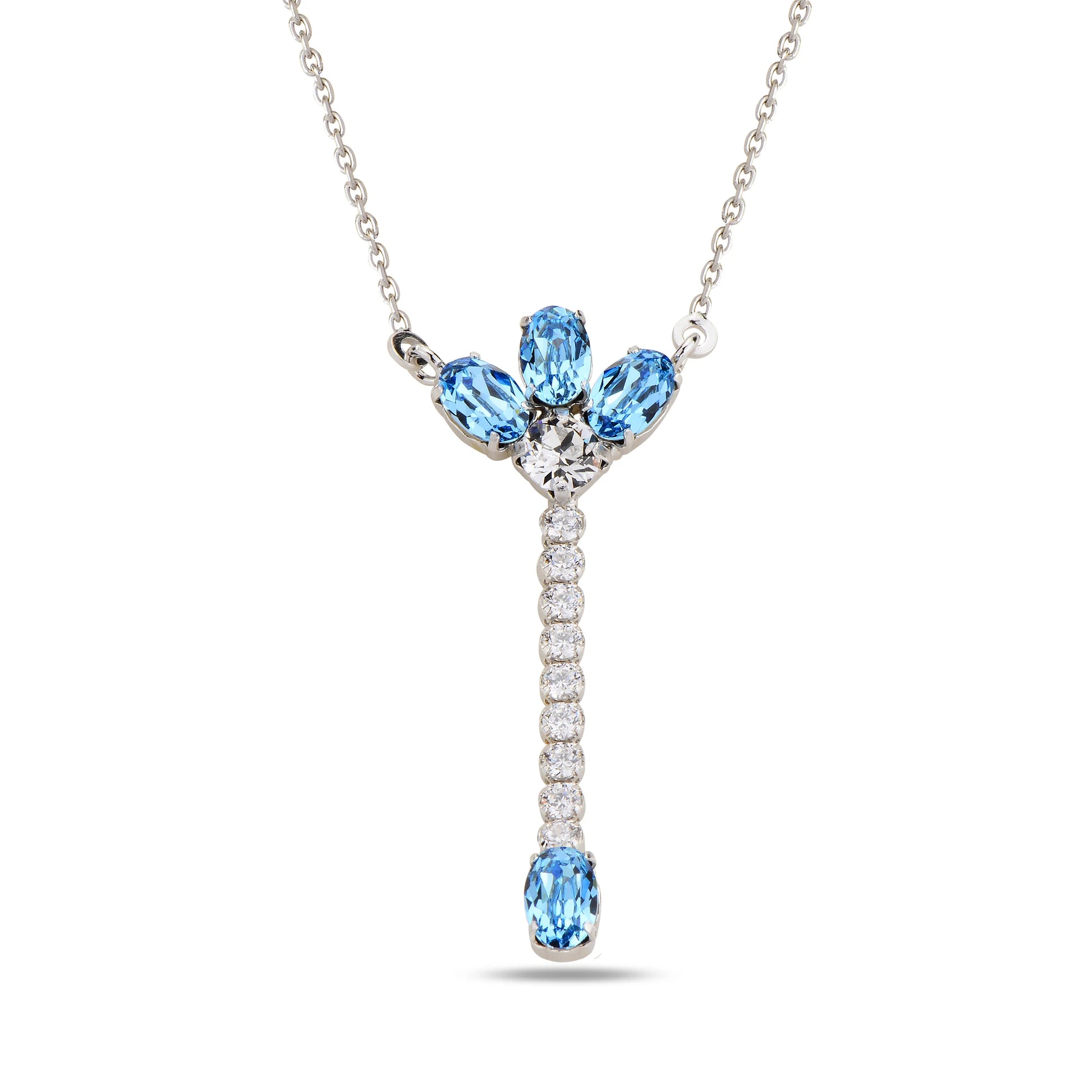 Sterling Silver Marquise Crystal Dangling Necklace