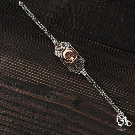 Sterling Silver Men's Bracelet - Crescent and Star Motif