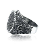 Anello con timone da nave in argento sterling - Accento in zirconia nera