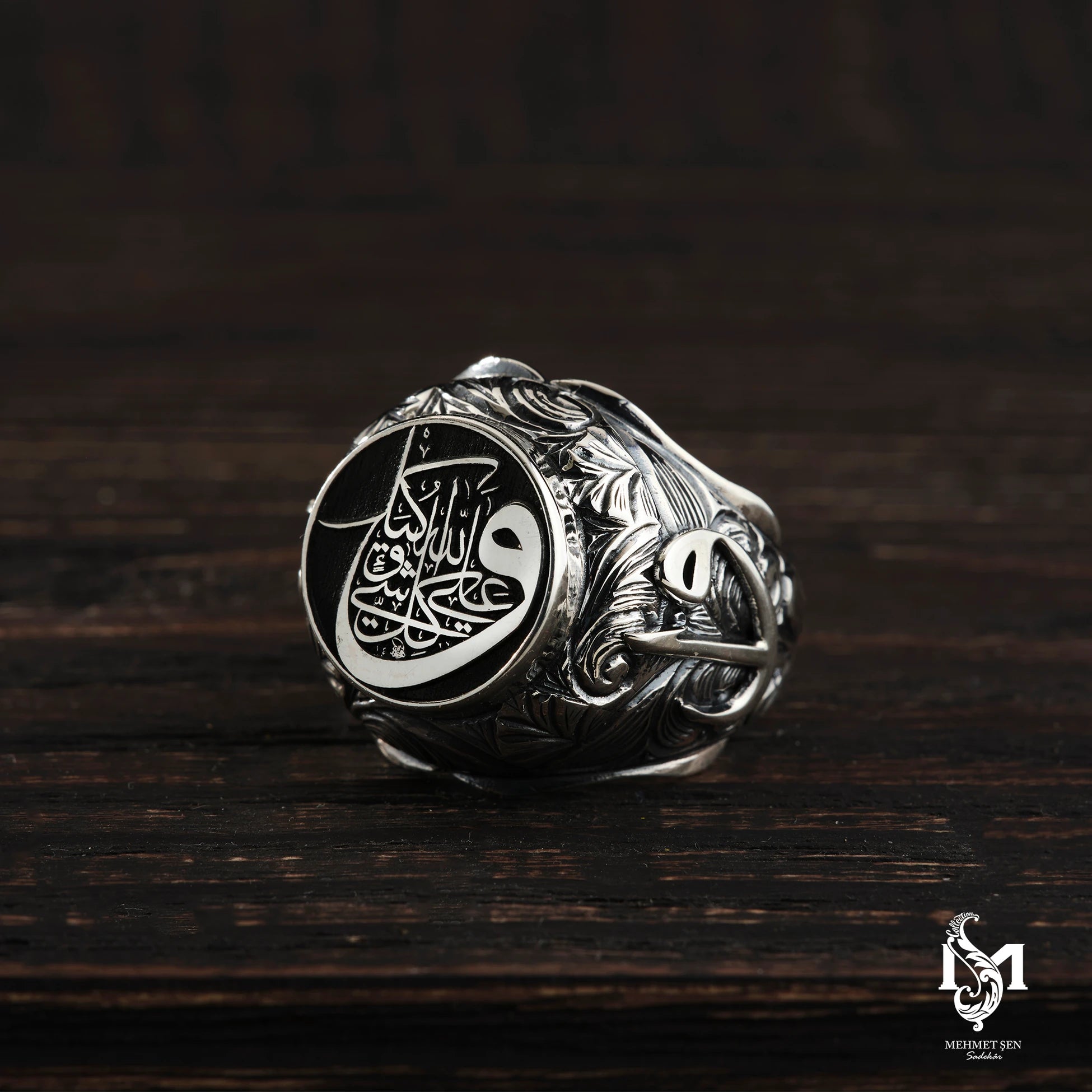Sterling Silver Men's Ring - Elif Vav Calligraphy Design
