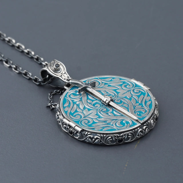 Sterling Silver Men's Necklace - Sheathed Sword Pendant