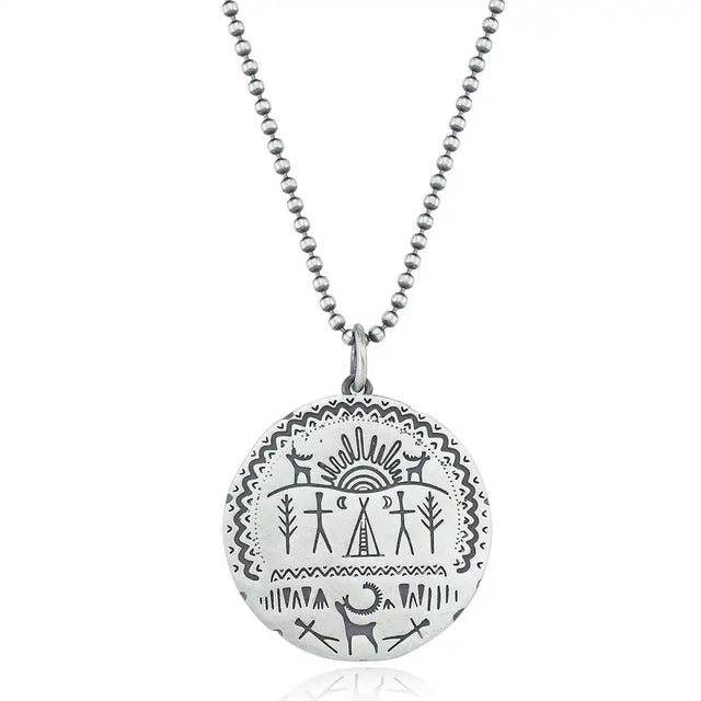 Sterling Silver Shaman Drum Pendant Necklace - Symbolic & Unique