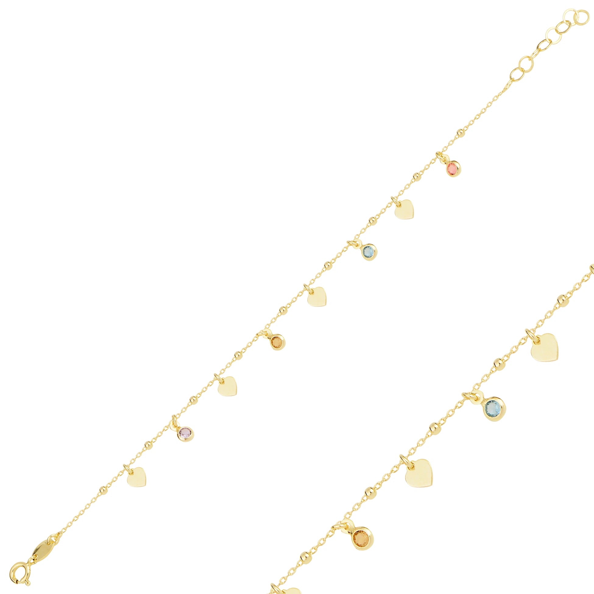 Crystals & Polished Metal Bracelet - Elegant Heart Charm Design