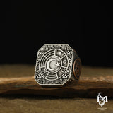 Men's Crescent & Star Ring - Bold Symbolic Design