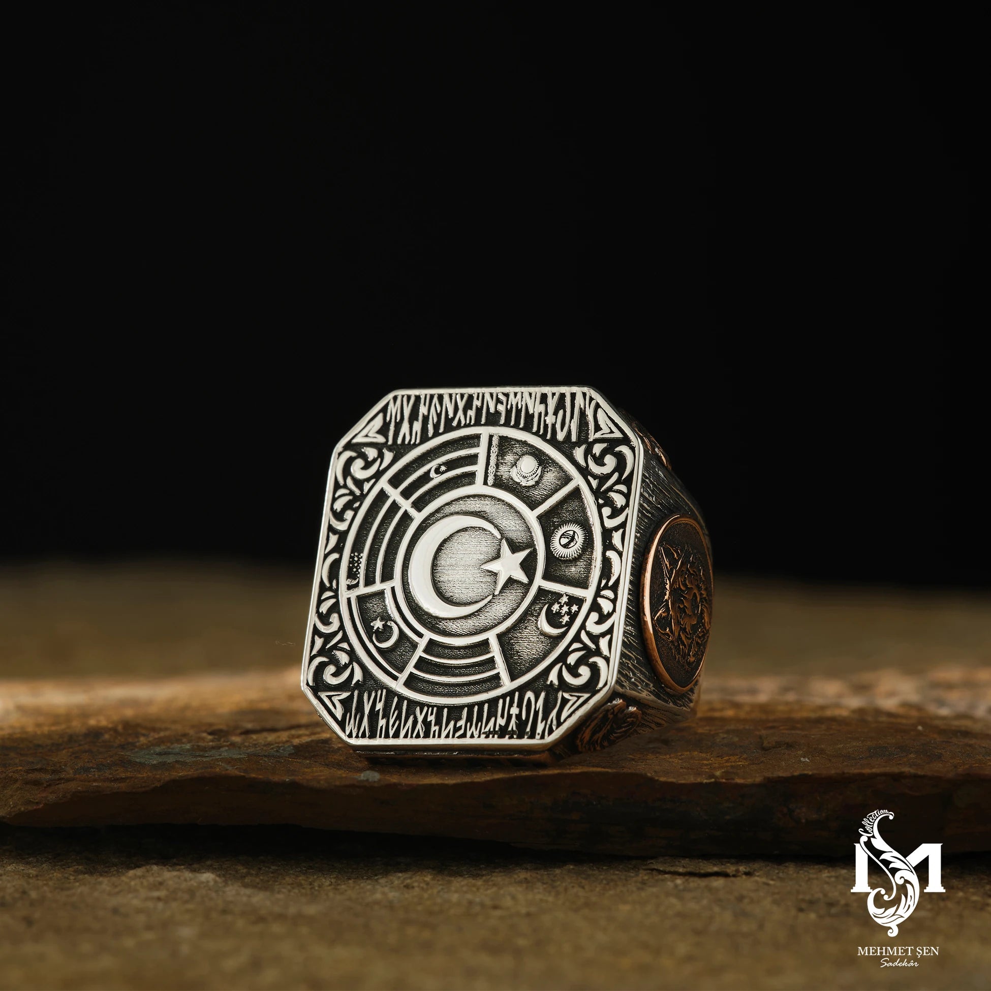 Men's Crescent & Star Ring - Bold Symbolic Design