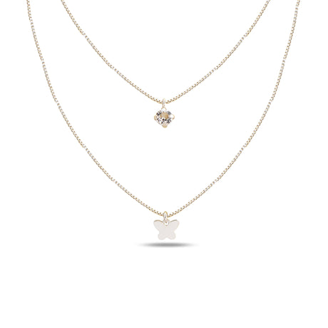 Elegant Butterfly Solitaire Necklace - Minimalist Clear Stone Pendant