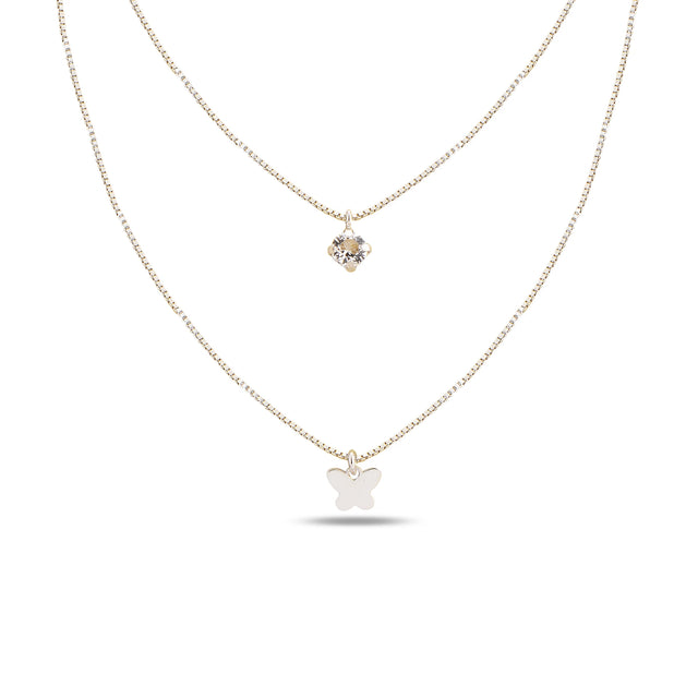 Elegant Butterfly Solitaire Necklace - Minimalist Clear Stone Pendant