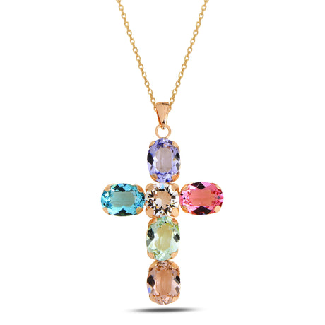 Large Cross Pendant Necklace - Elegant Rounded Design