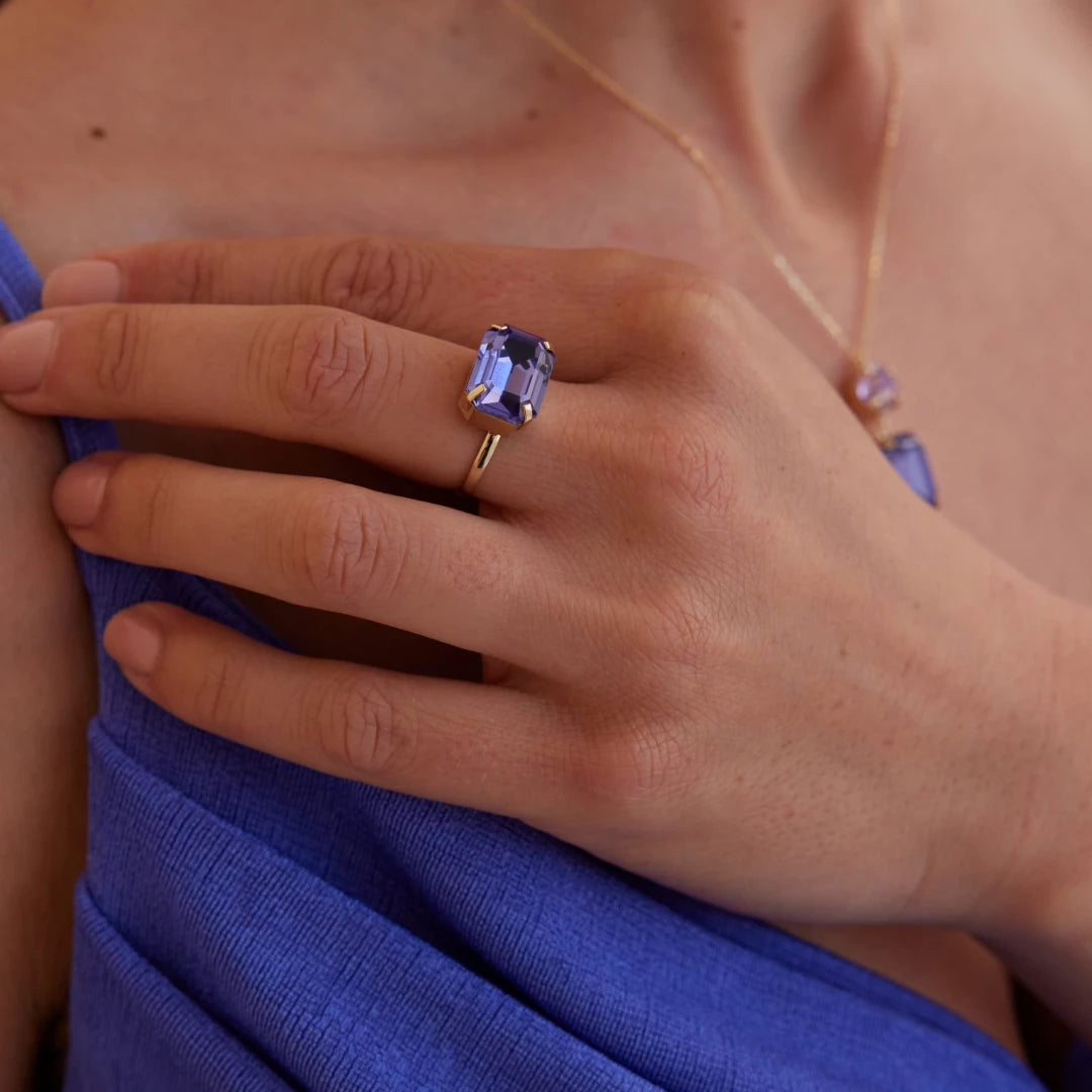 Emerald-Cut Crystal Cocktail Ring - Modern Oval Statement